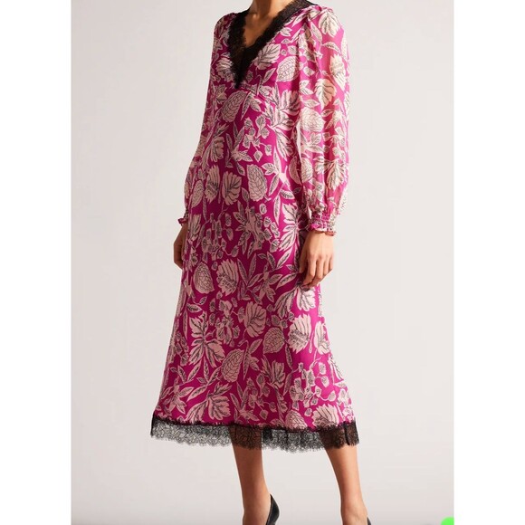 Ted Baker Pink Floral Midi Dress - Picture 1 of 12